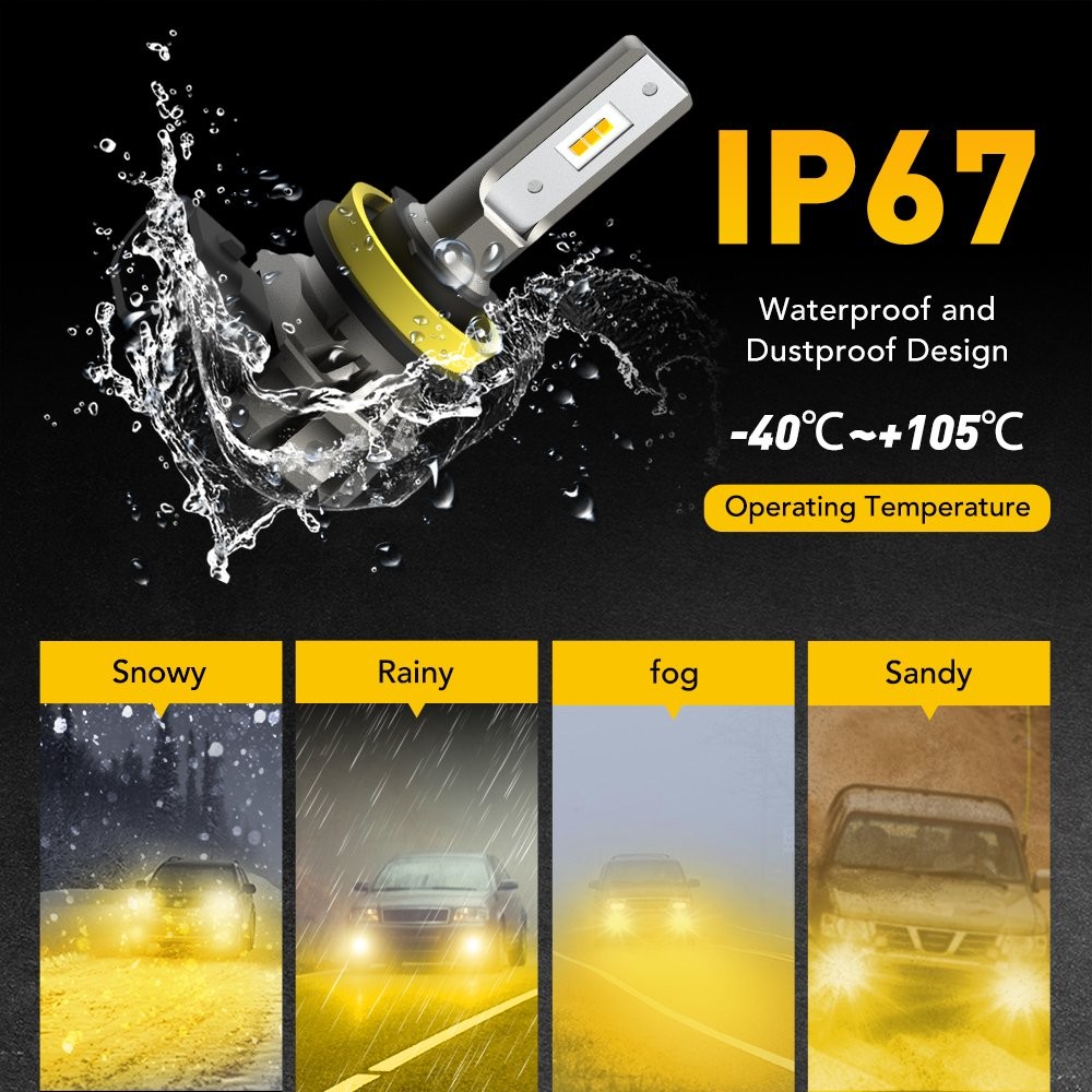 2-20X LED Fog Daytime Running Light Bulb H8/9/11 3000K Amber Super Bright AUXITO