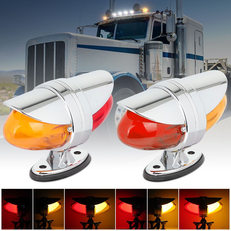 2X Red/Amber LED Semi Truck Trailer Fender Dual Face Marker Turn Signal Lights