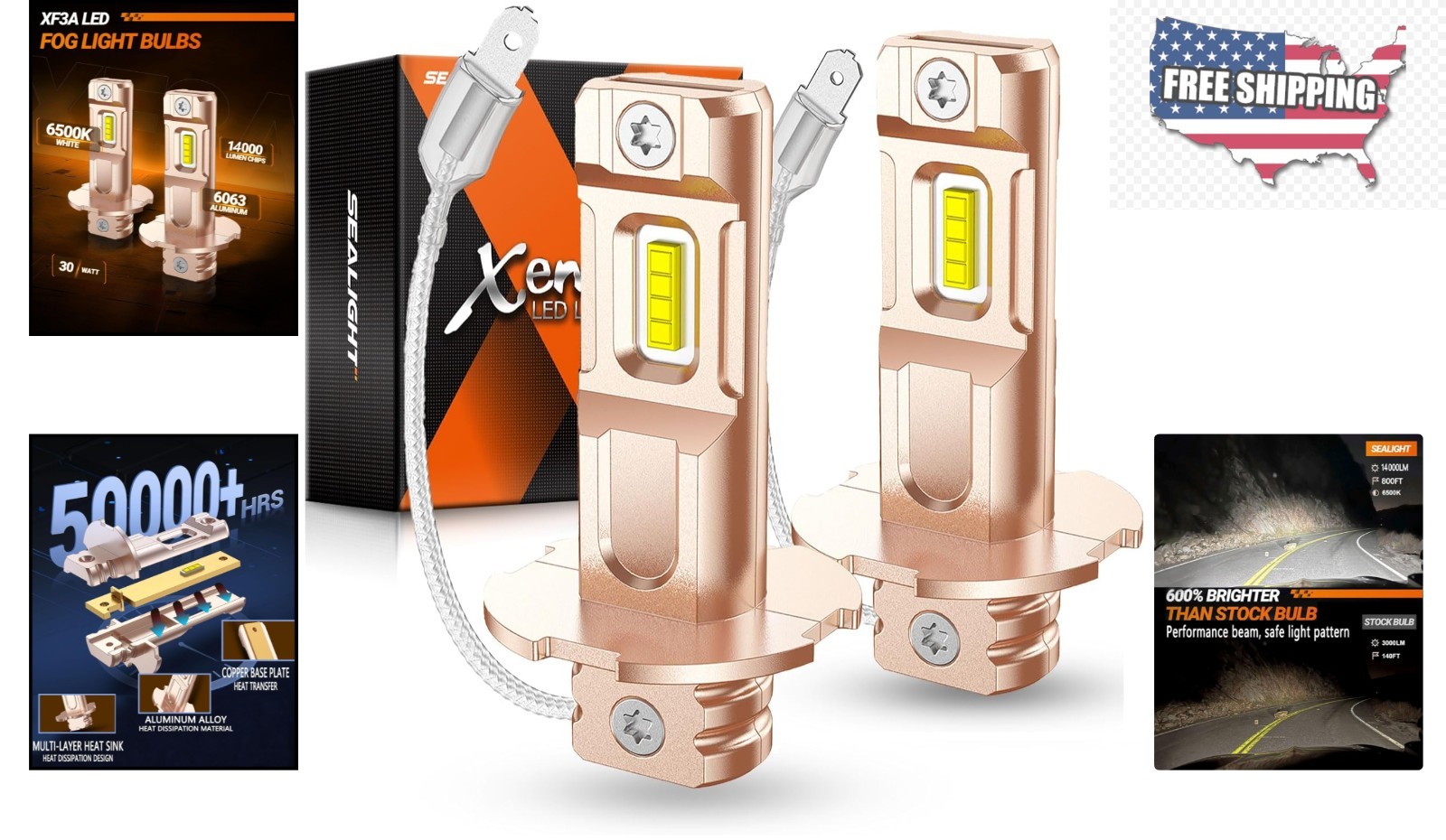 Super Bright H3 LED Fog Lights 600% Brighter – Long-Lasting 50000 Hours, 2 Pack