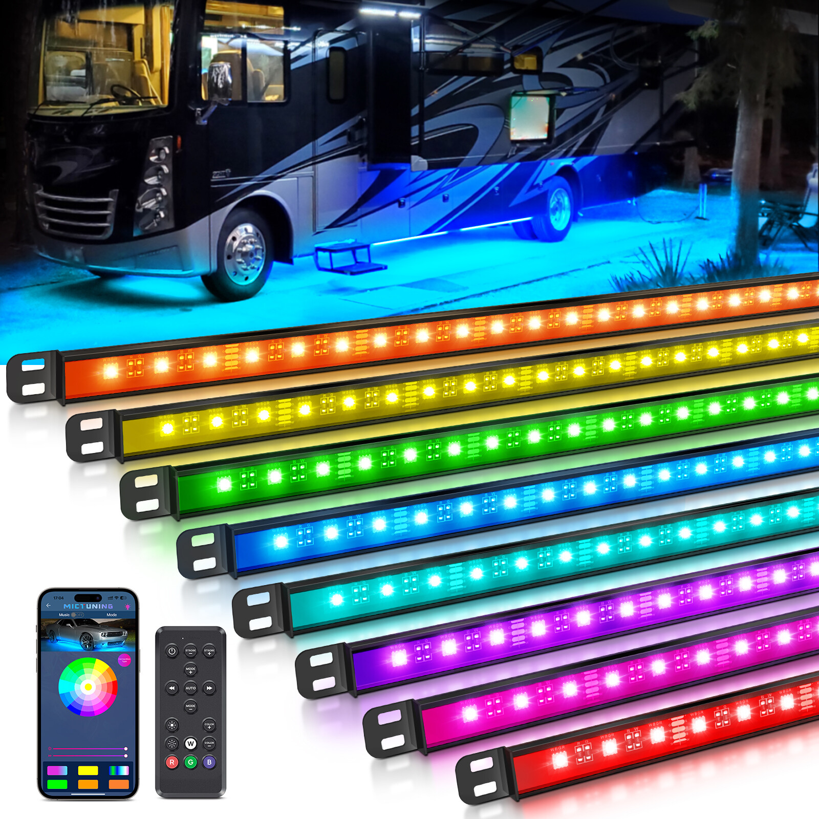 RGBW Underglow Light Bar, Exterior Neon Accent Underbody LED Light Strip Tube US