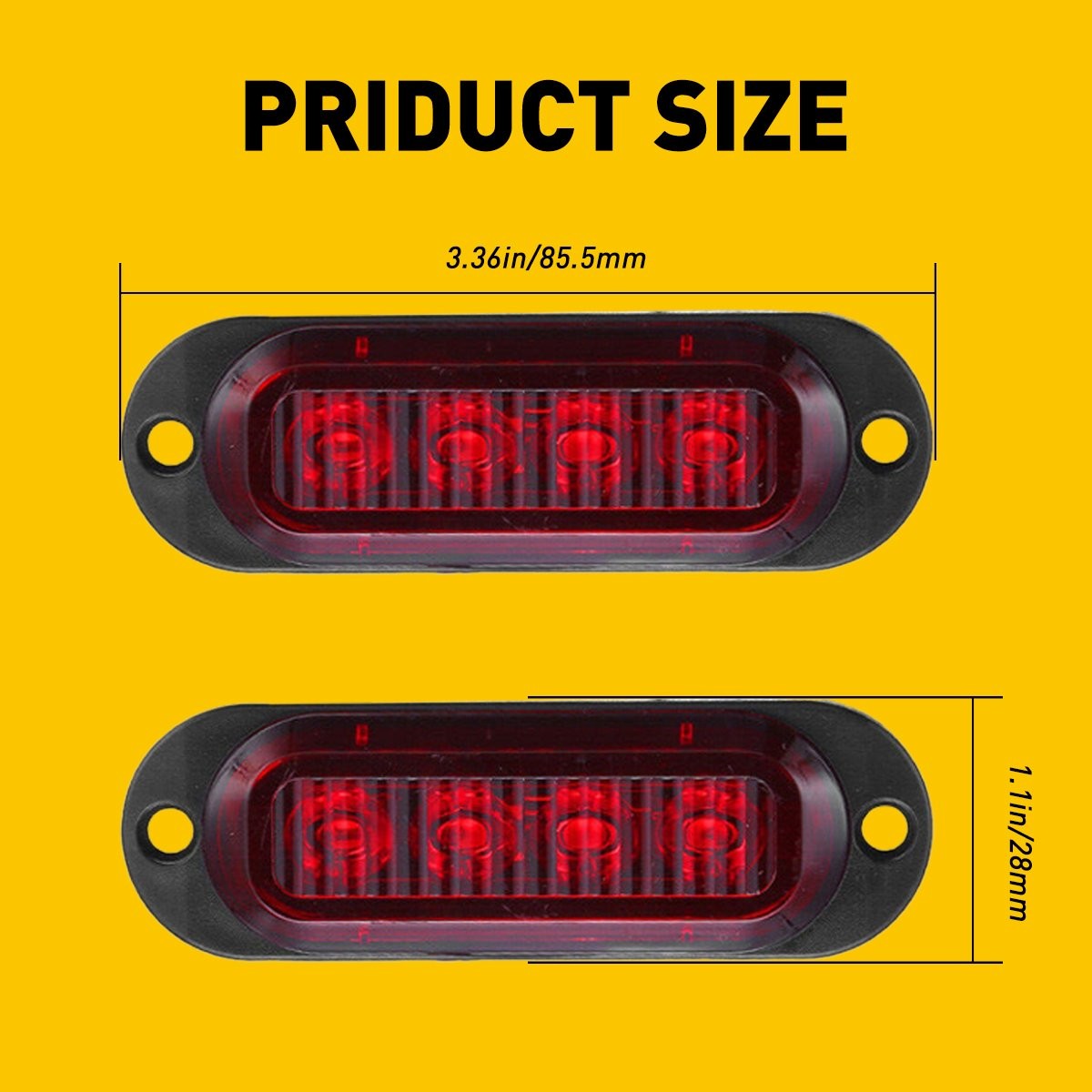 4PCS Universal Red 4LED Oval Side Lights Marker Clearance Indicator Lamps New