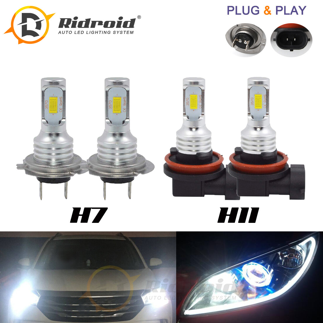 4PCS Mini H7 H11 Combo LED Headlight Bulbs High Low Beam 100W 16000LM 6000K Kit