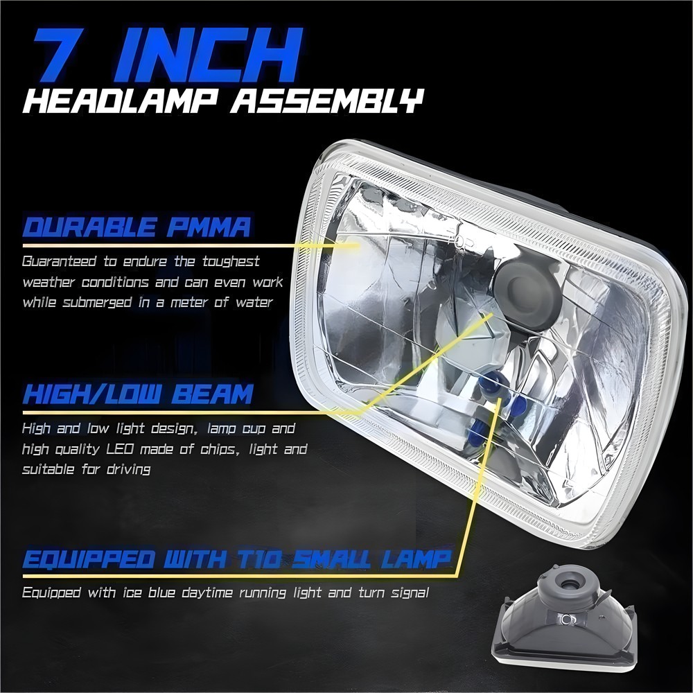 Fit Chevrolet C10 C20 C30 1981-1986 Pair 7×6″ 5×7 LED Headlights Hi/Lo DRL Lamp