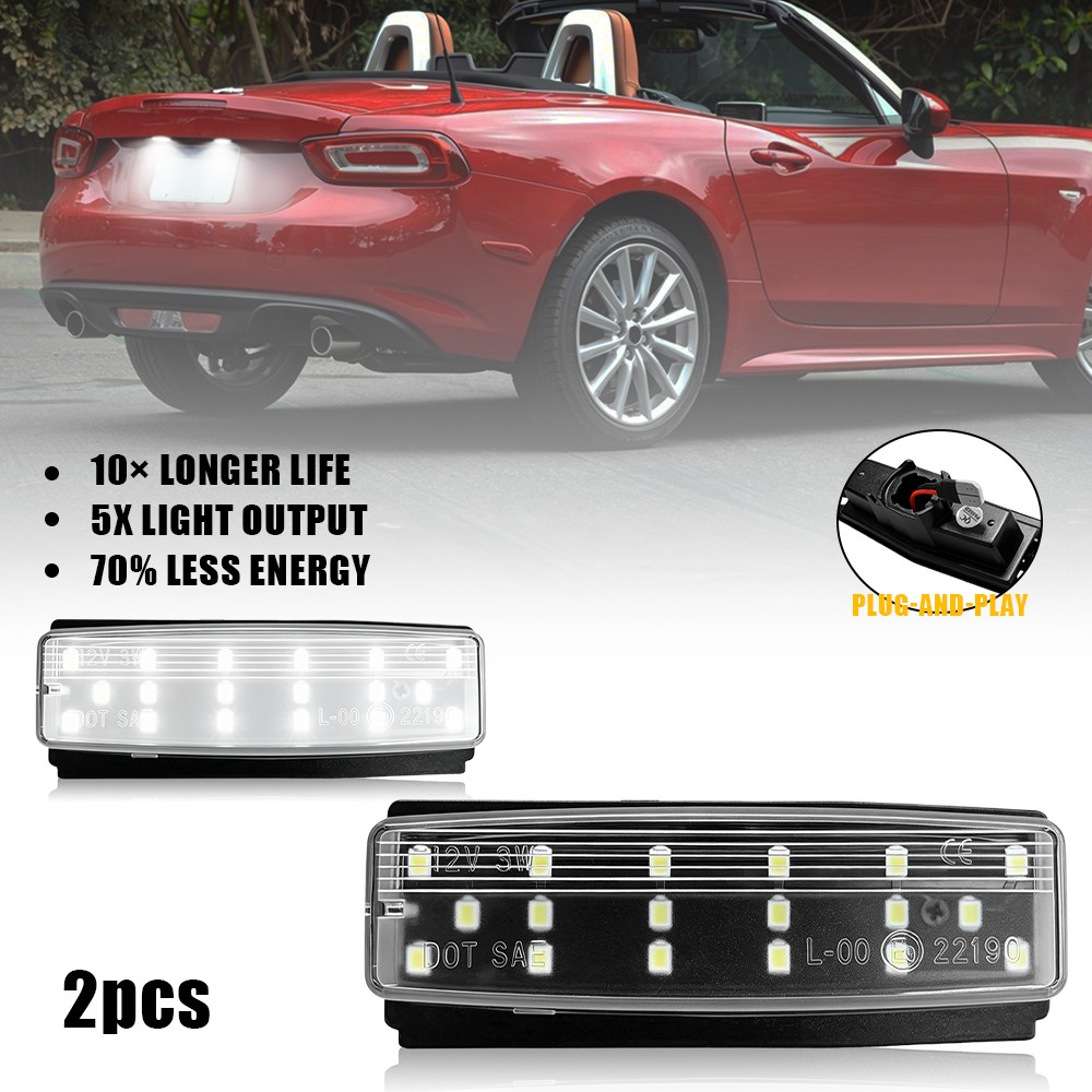 Clear For Mazda 2006-2015 MX-5 Miata Rear White LED License Plate Tag Lights EJ