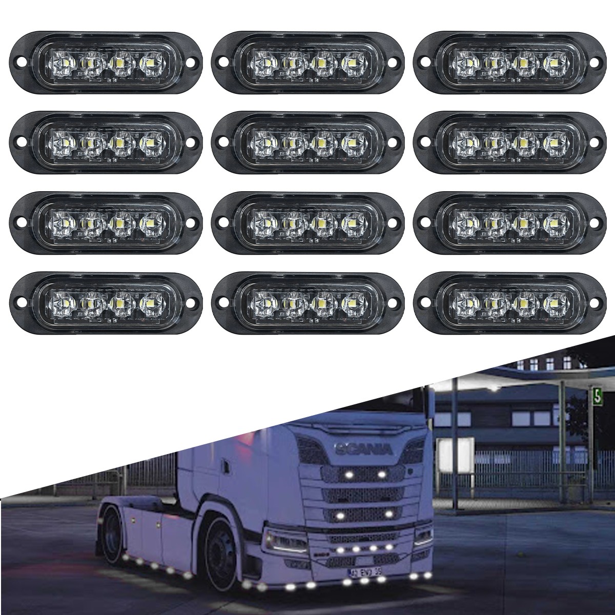 12x 4LED Side White Marker Lights Light Clearance Truck Trailer RV Waterproof