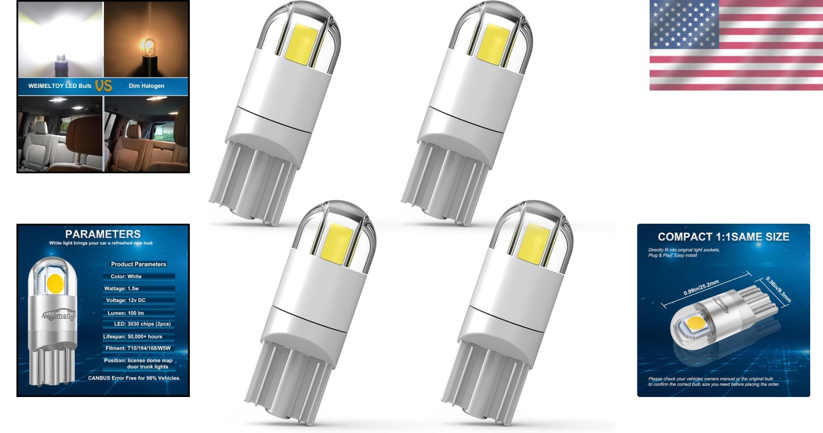 Adjustable 360° 194 LED Light Bulbs – 4pcs, No Hassle Returns – 50000 Hour Life