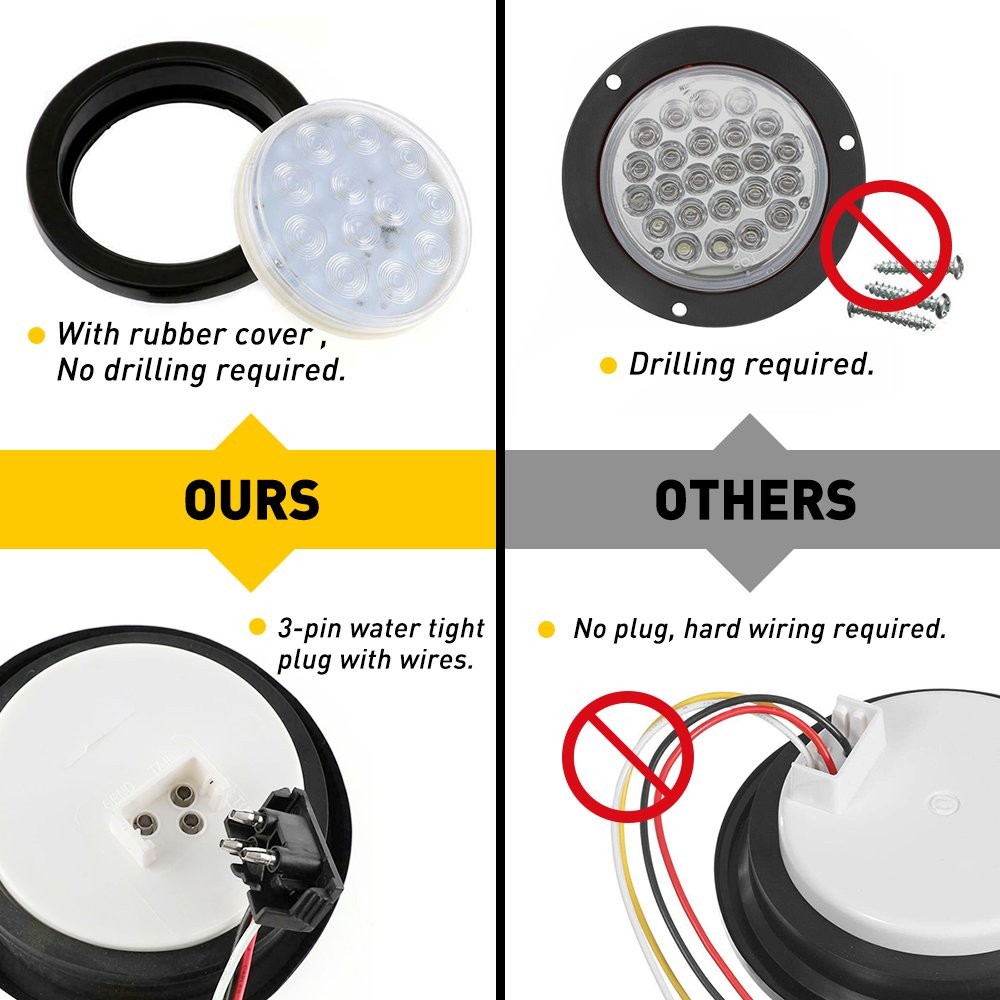 4in 12V Marker Lights LED Truck Trailer Round Side Bullet Light White Lamps 2Pcs