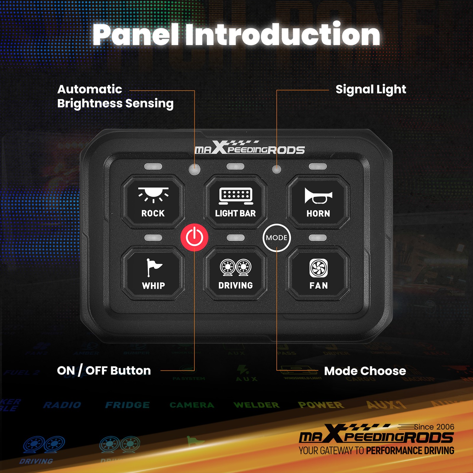 Switch Control Panel For Off-Road Vehicle Boat SUV 6 Gang RGB APP 12V-24V 720W