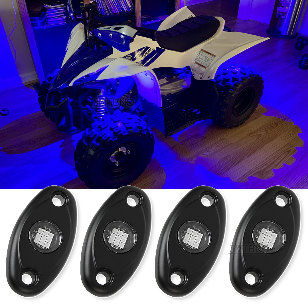 Blue 4 Pods LED Rock Lights Underbody Lamp For Yamaha Raptor 700 R YFM350 YFZ50