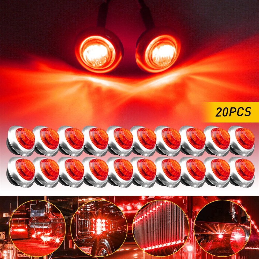 3/4″ Round Red LED Side Marker Lights With Stailness Base for Truck Trailer EXC