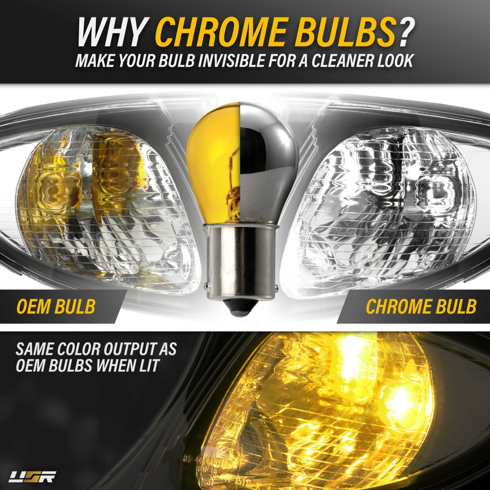 7506 / 1156 Straight Pin Stealth Chrome Yellow Halogen Bulbs Pair