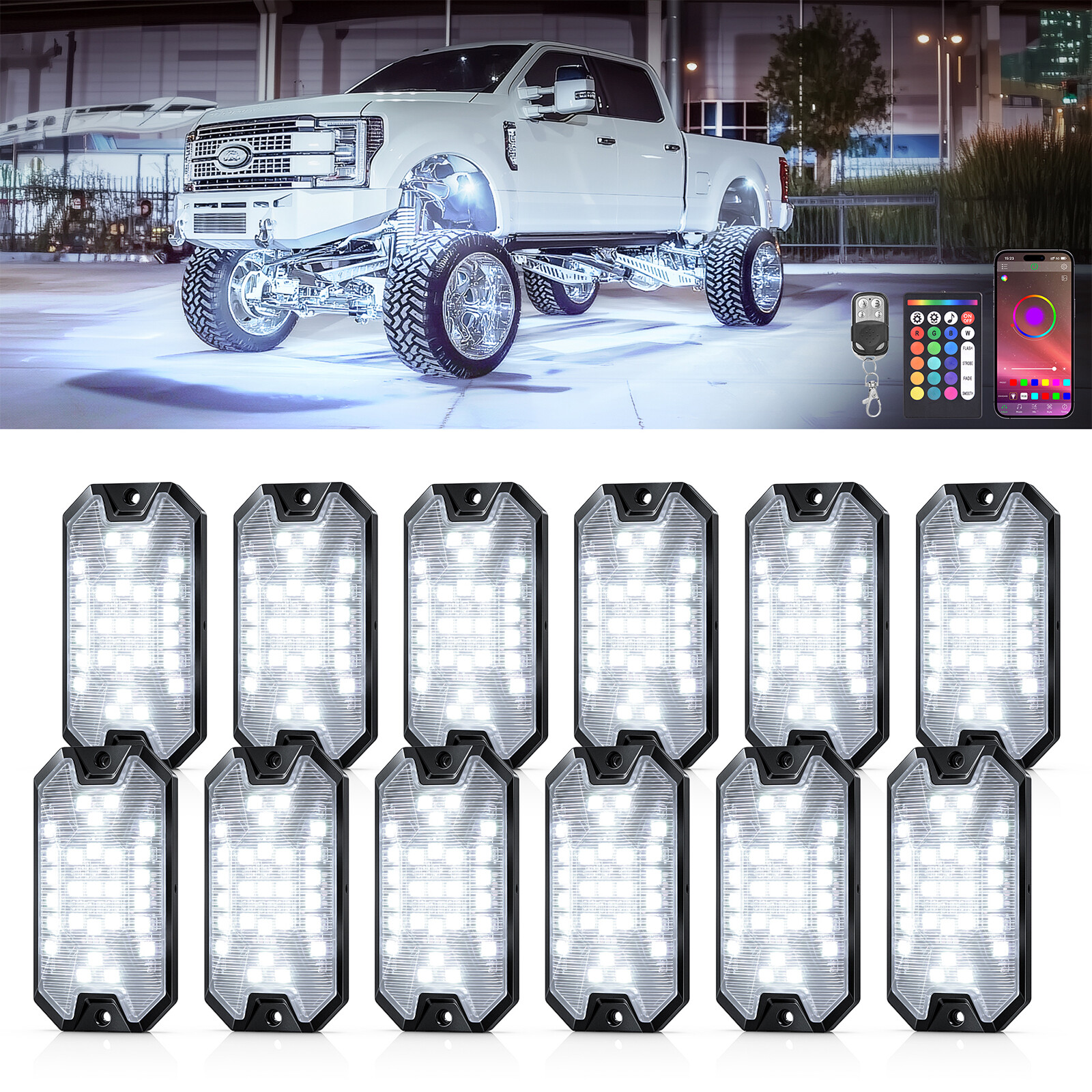 8 Pods Five Side RGBW LED Rock Lights, Underglow Wheel Well Lights Kit for Truck