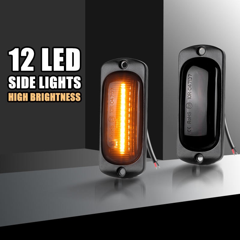 2PCS 12LED Side Marker Lights Clearance Truck Trailer Lamp Warning Signal Amber