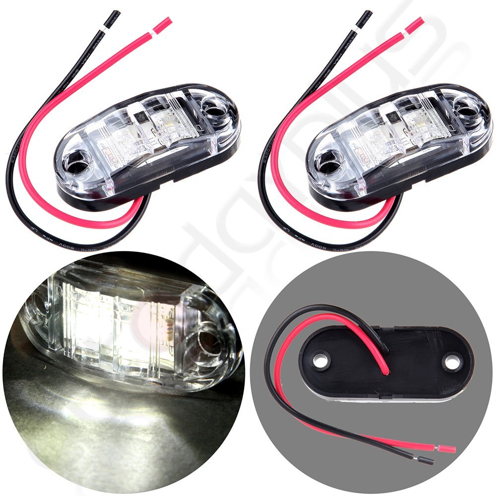 2x Clear White Trailer 2 Diodes Clearance Lamp Side Fender Marker LED Light