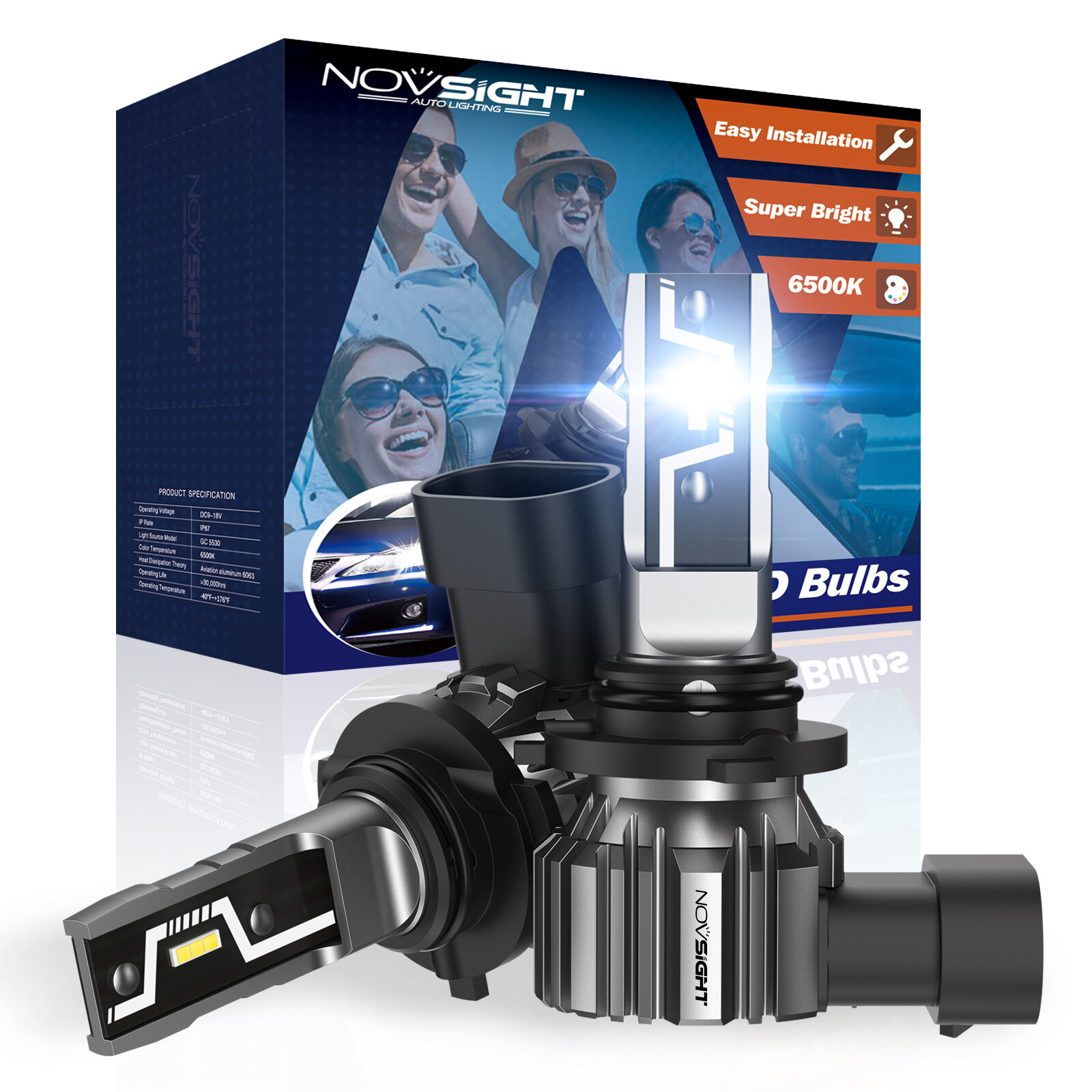 NOVSIGHT 9005 HB3 LED Headlight Bulbs High Low Beam 6500K Brighter White 15000LM