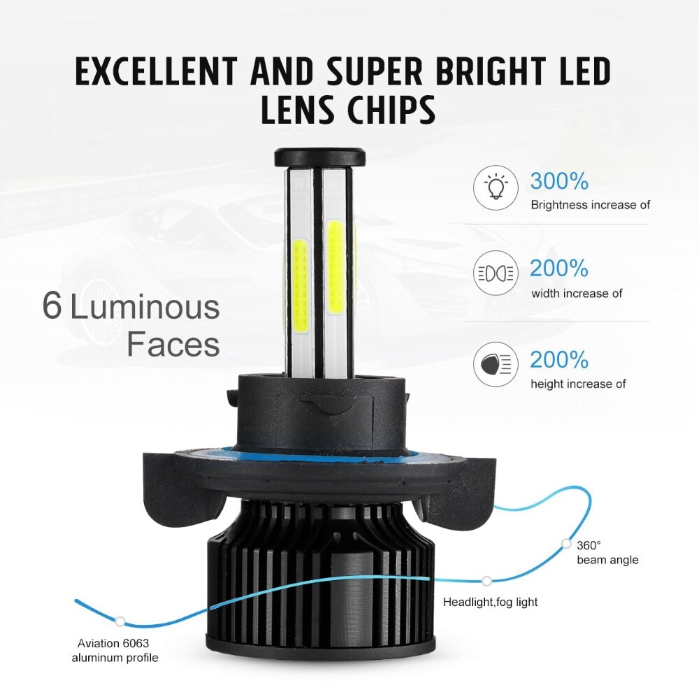 6-Sides H13 9008 LED Headlight Bulbs Kit 420000LM Hi/Lo Beam Super Bright White