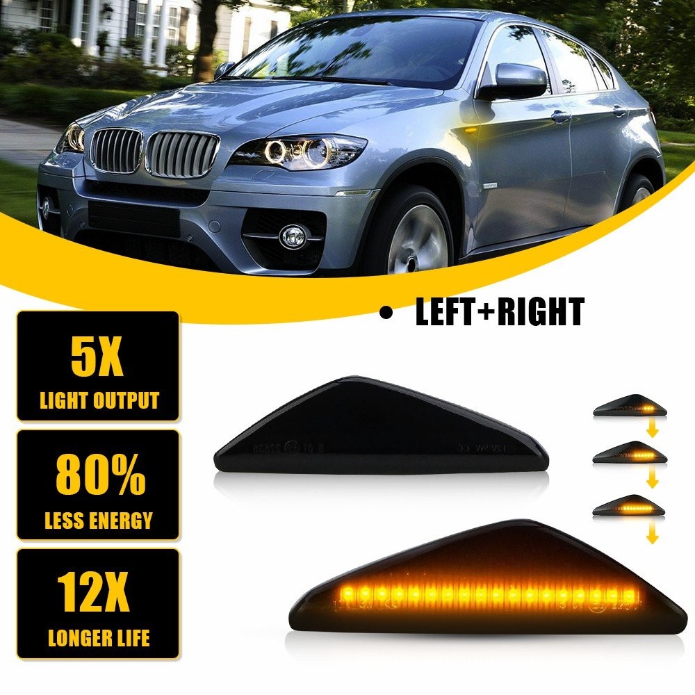 Dynamic Amber LED Side Marker Smoked Light Lens For BMW F25 X3 (06/2009-08/2017)