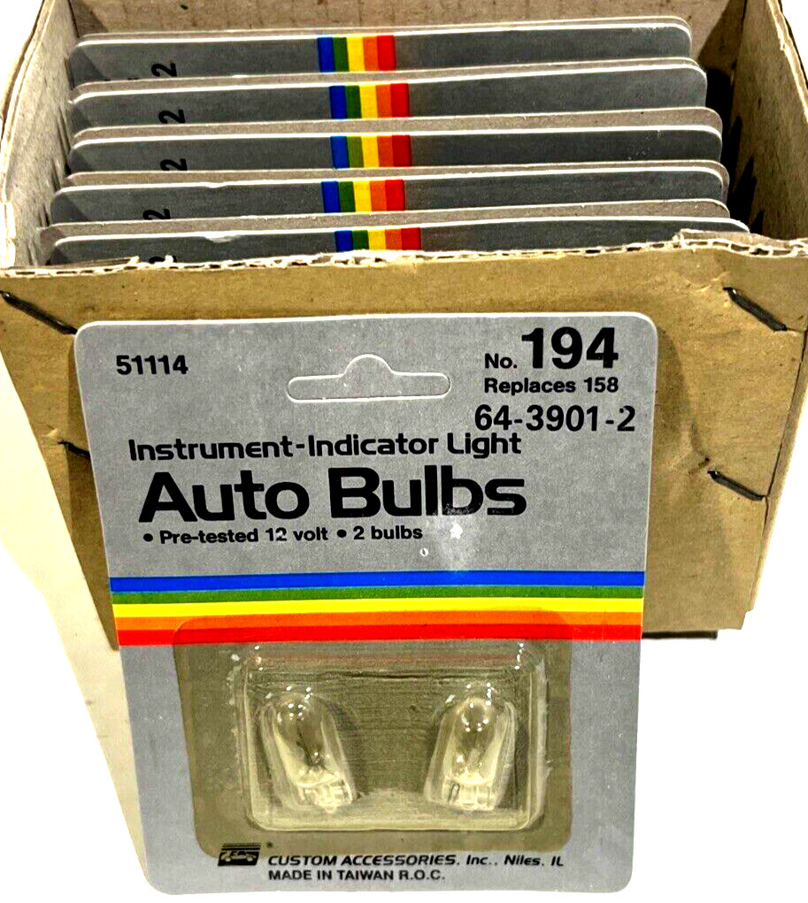 Vintage Custom Accessories Auto Bulb 194 12v Indicator (Box of 24 Bulbs)