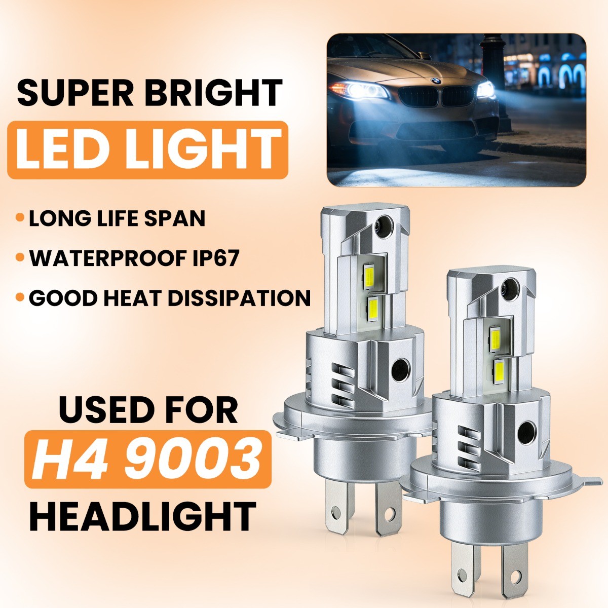2Pcs H4 9003 Super White LED Headlight Bulbs High Low Beam Combo 80000LM New