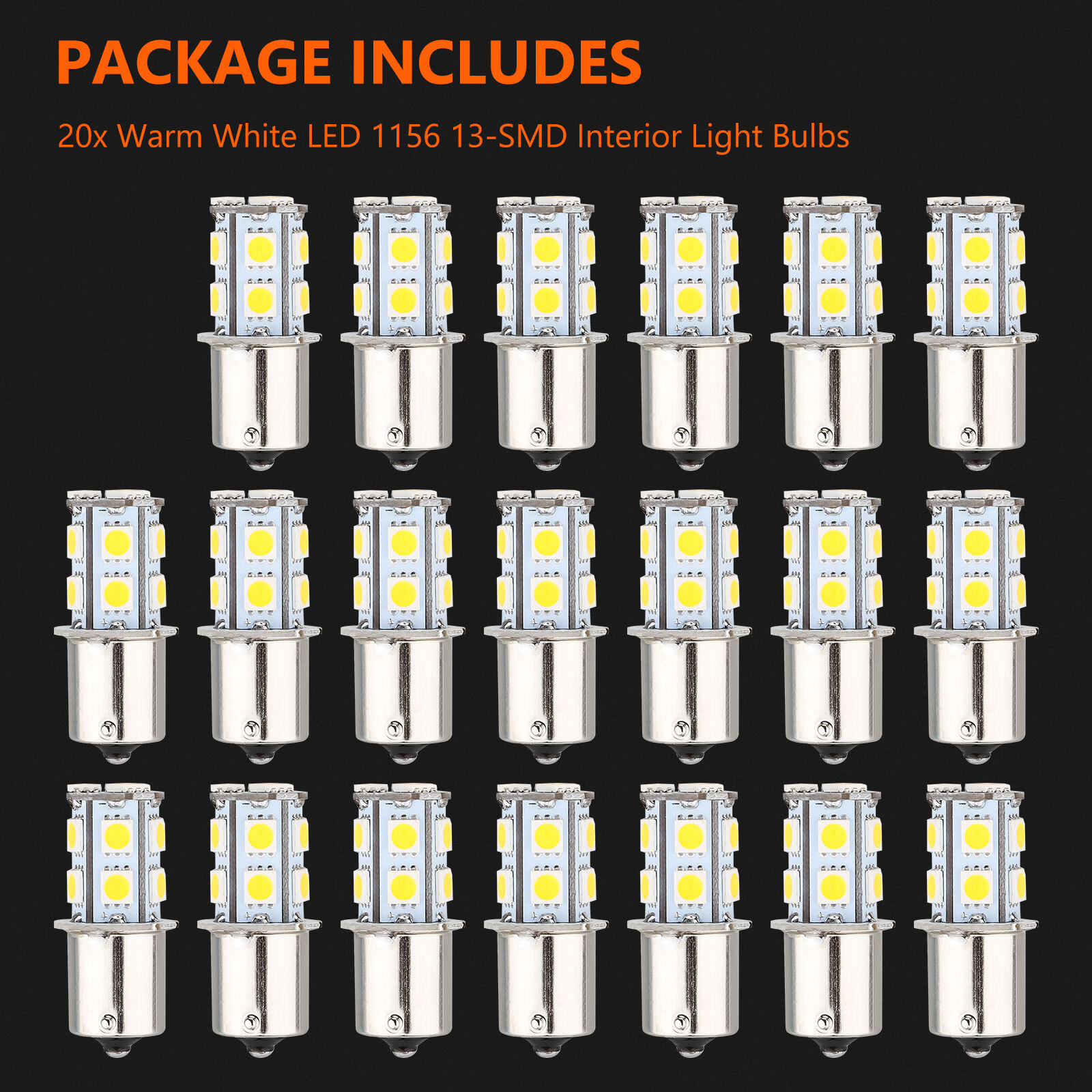 20PCS Bright Warm White 1156 RV Trailer 13-SMD Car LED 1141 Interior Light Bulbs