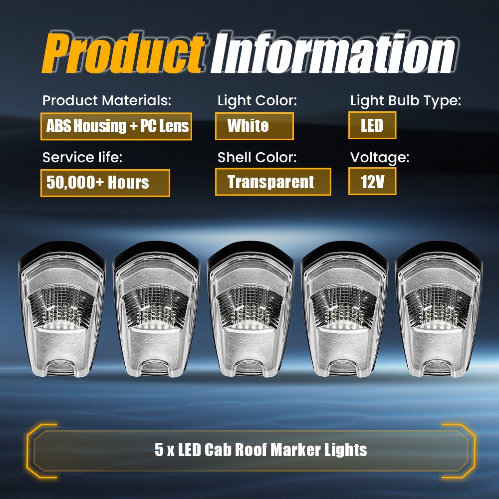 1-10 Set Cab Roof Marker Lamps White LED Clear For 2017-22 Ford F-350 Super Duty