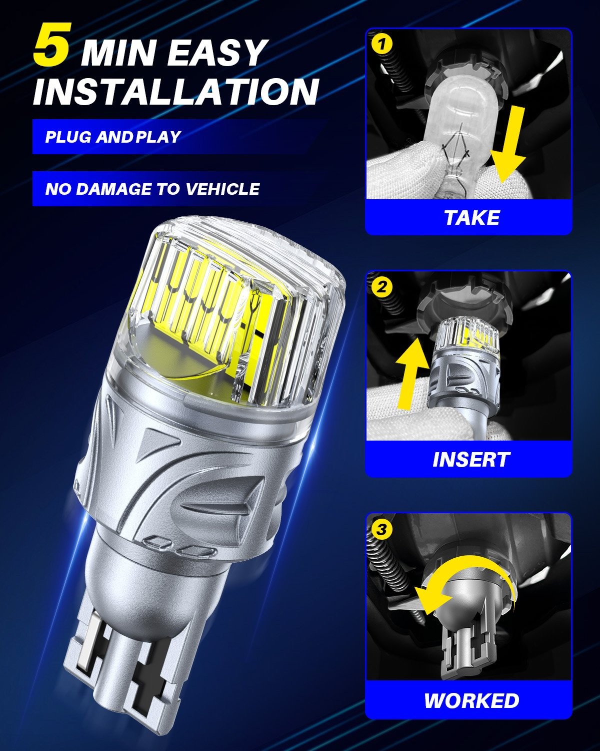 2-20 LED Reverse Tail Brake Light Bulbs T15 912 921 Bright White 16W Silver-Look