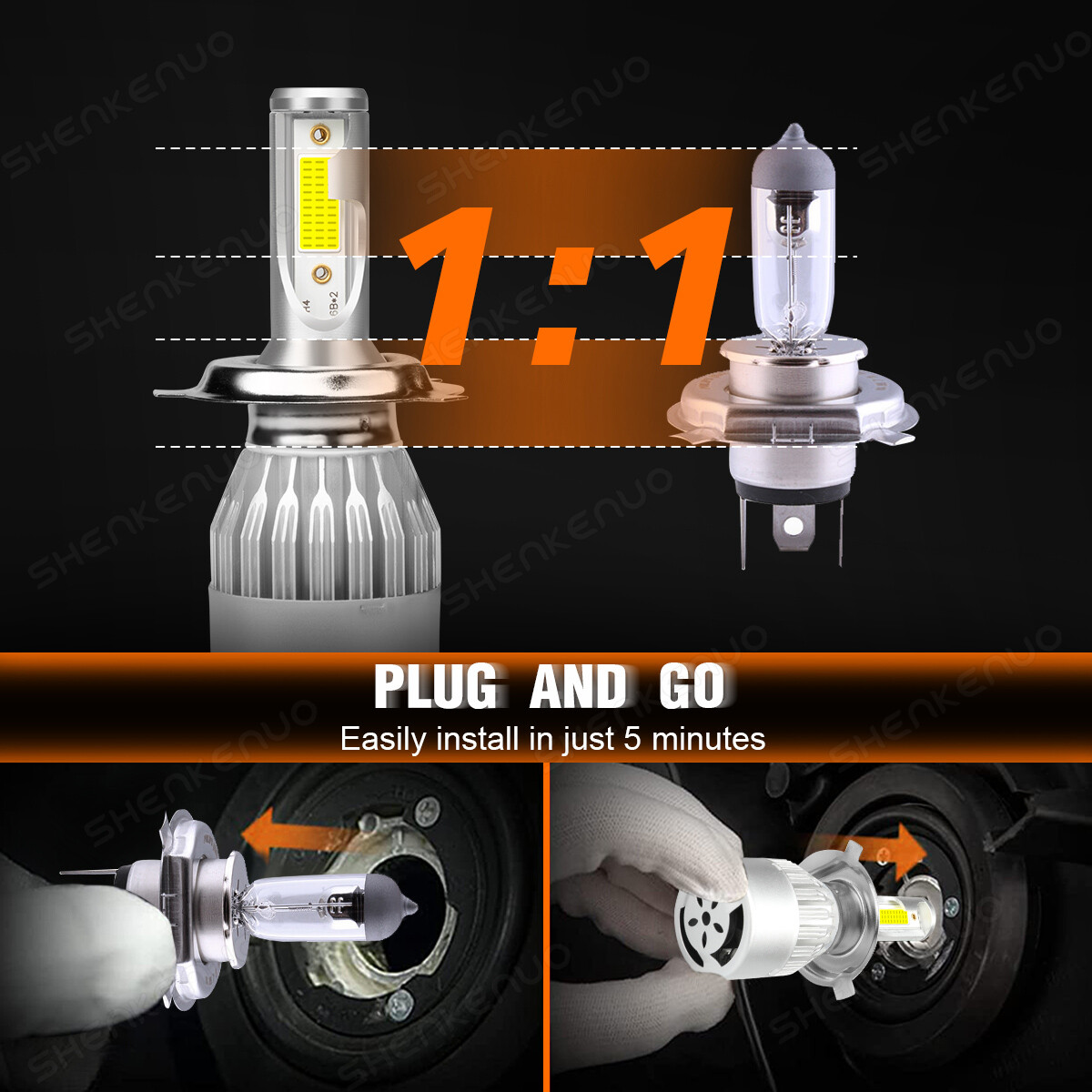 2x H4 9003 Semi High Low Beam Projector LED Headlight Bulbs Conversion Kits