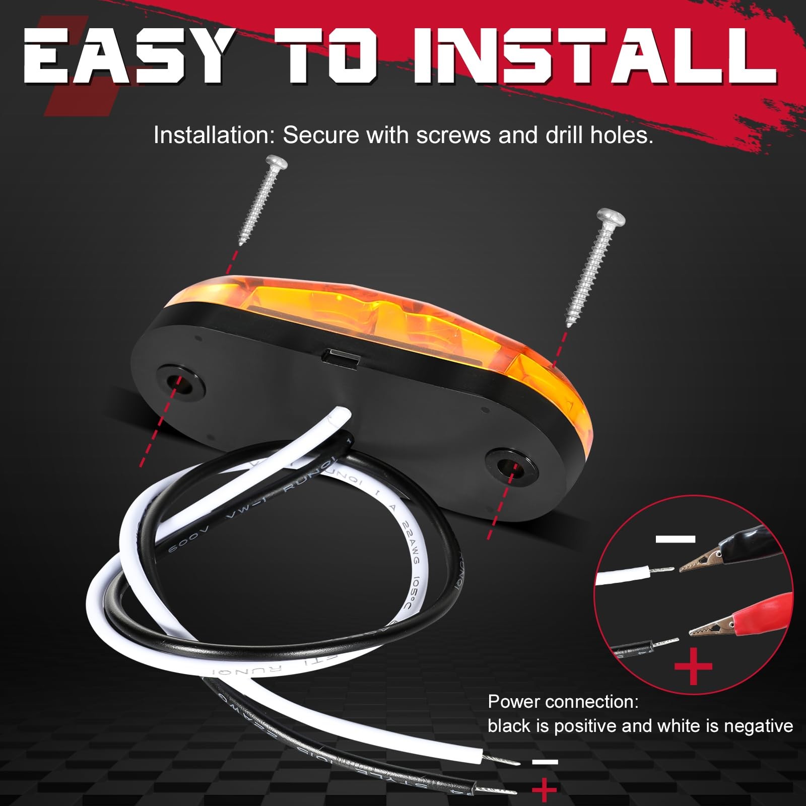 20Pcs LED Sealed Side Marker Clearance Lights Amber SAE DOT For Trailer Truck RV
