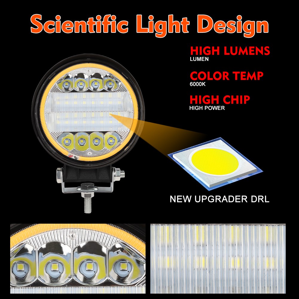 5″ White/Amber LED Work Light Bar Round Pods Fog Lamp Offroad Driving Strobe DRL