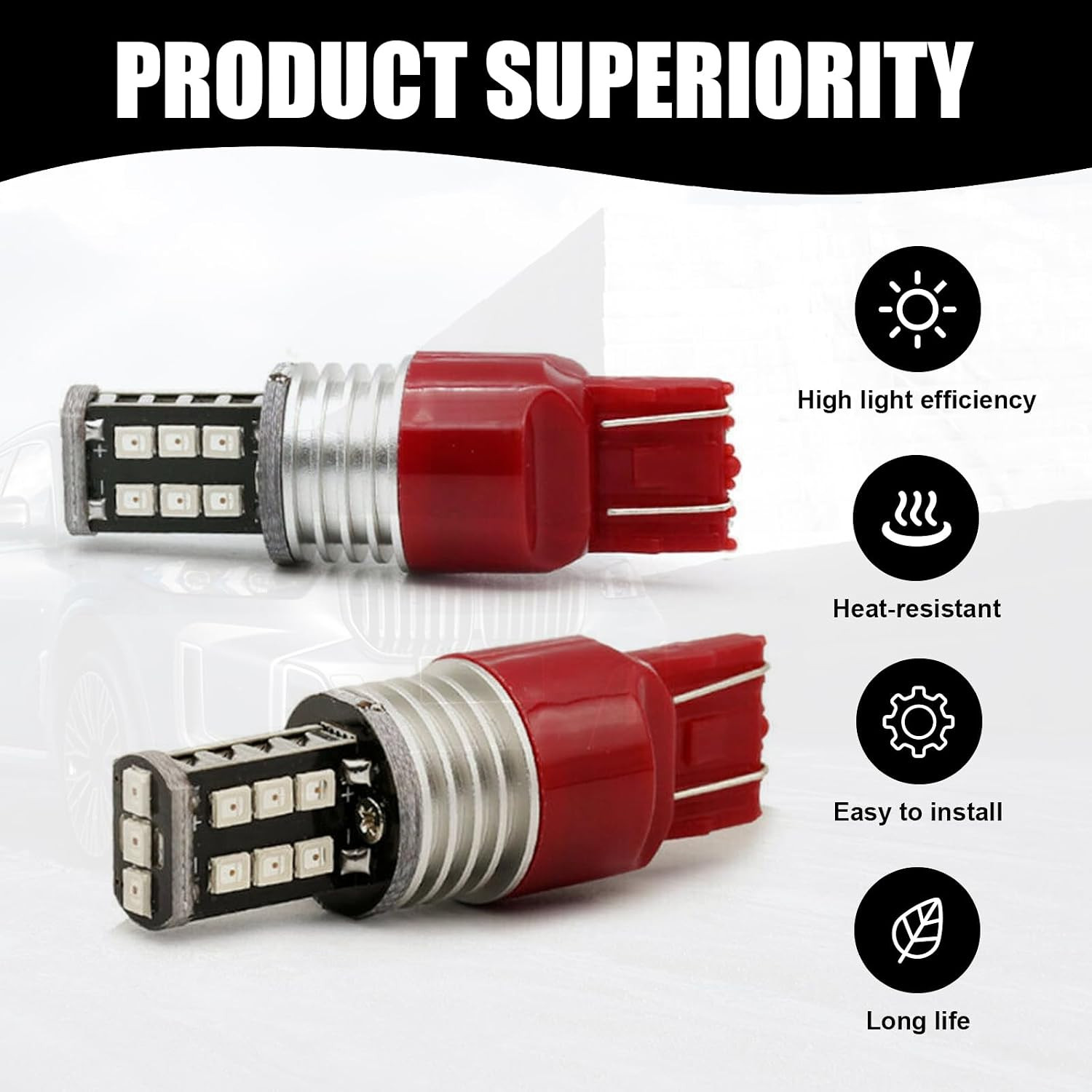 4PCS 7443 7440 LED Red Strobe Flash Blinking Brake Stop Tail Parking Light Bulbs