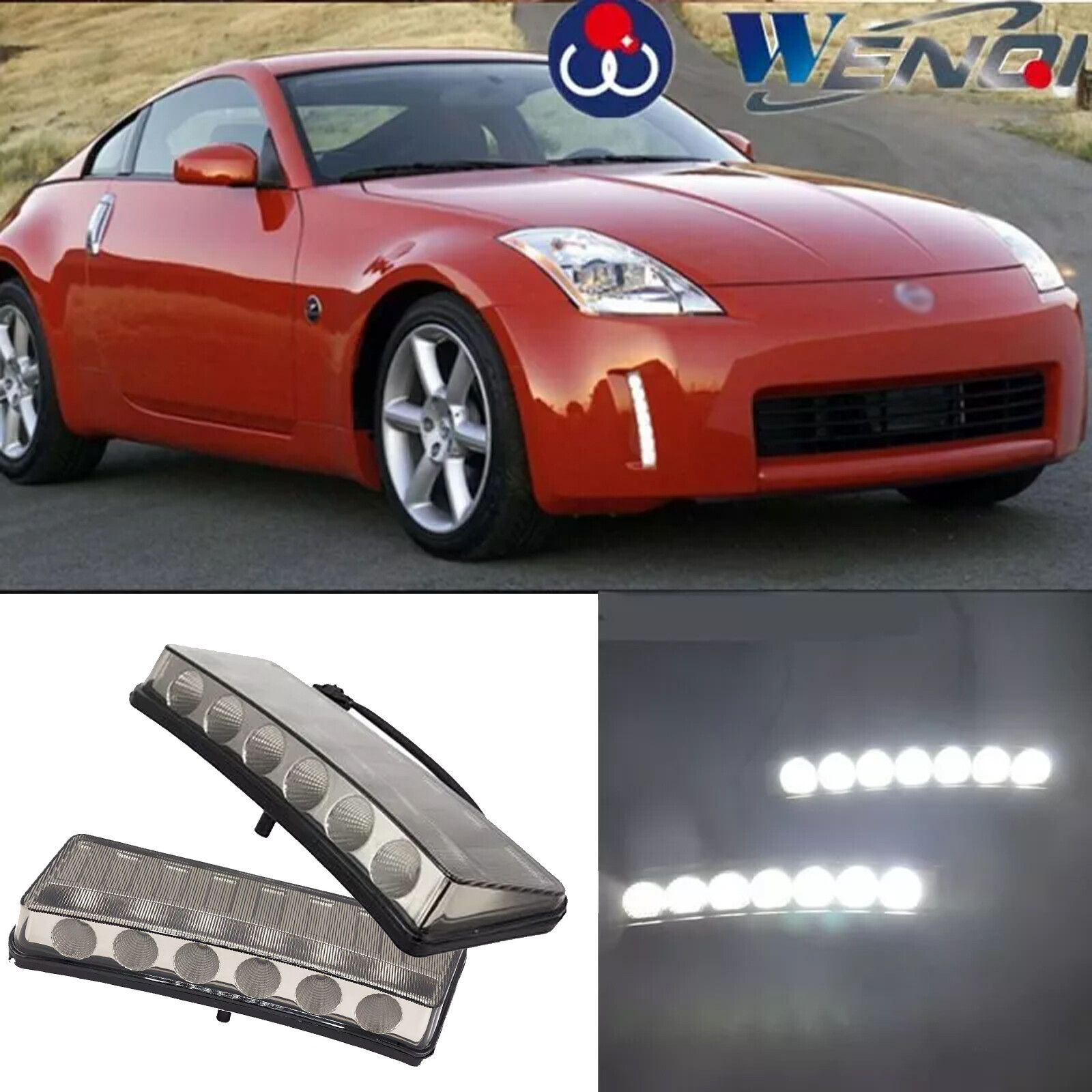 For 2003 2004 2005 Nissan 350Z LED DRL Gray Lens Fog Lights Lamps w/wiring