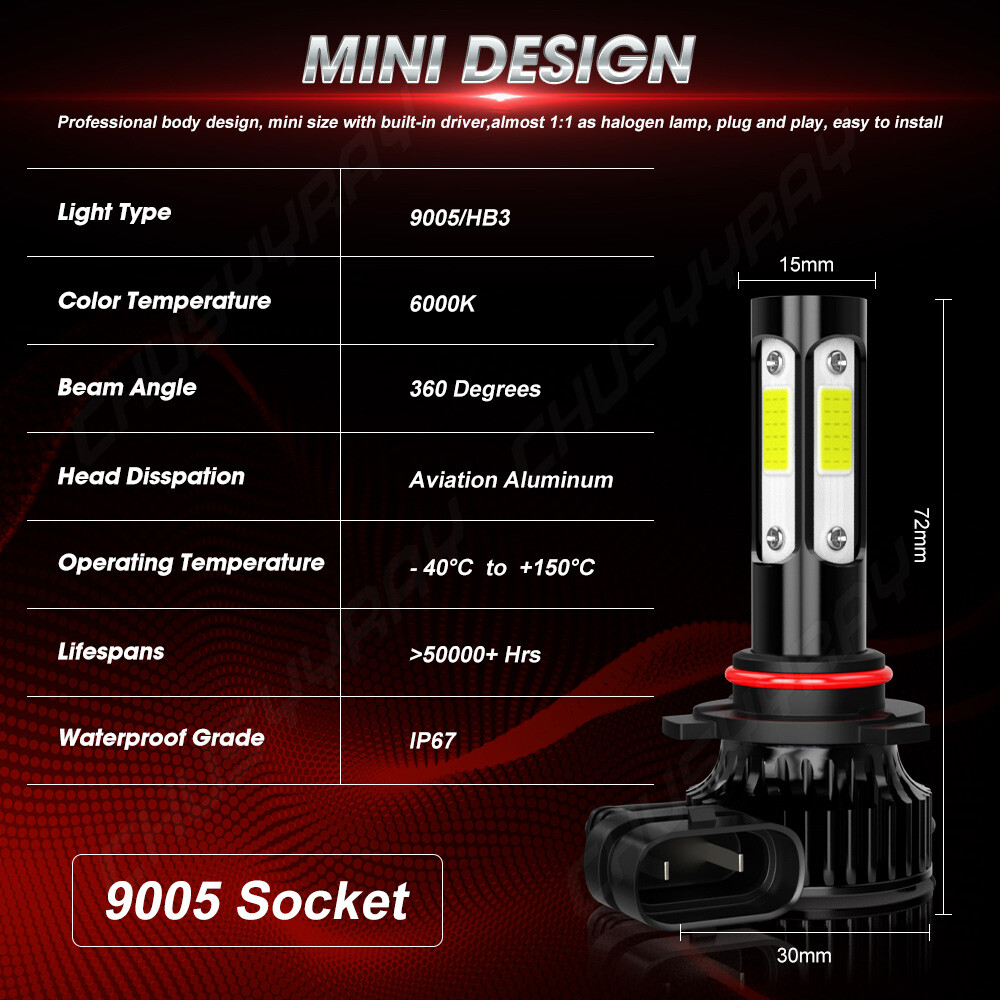 4x For Honda Civic 2006-2011 LED Headlight High Low Beam Bulbs Combo Kit