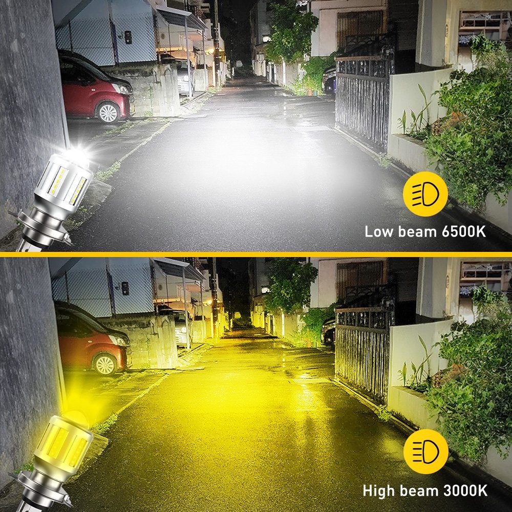 For Motorcycle H4 White Yellow Dual Color LED Hi/Low Beam Bulb Bright Headlight