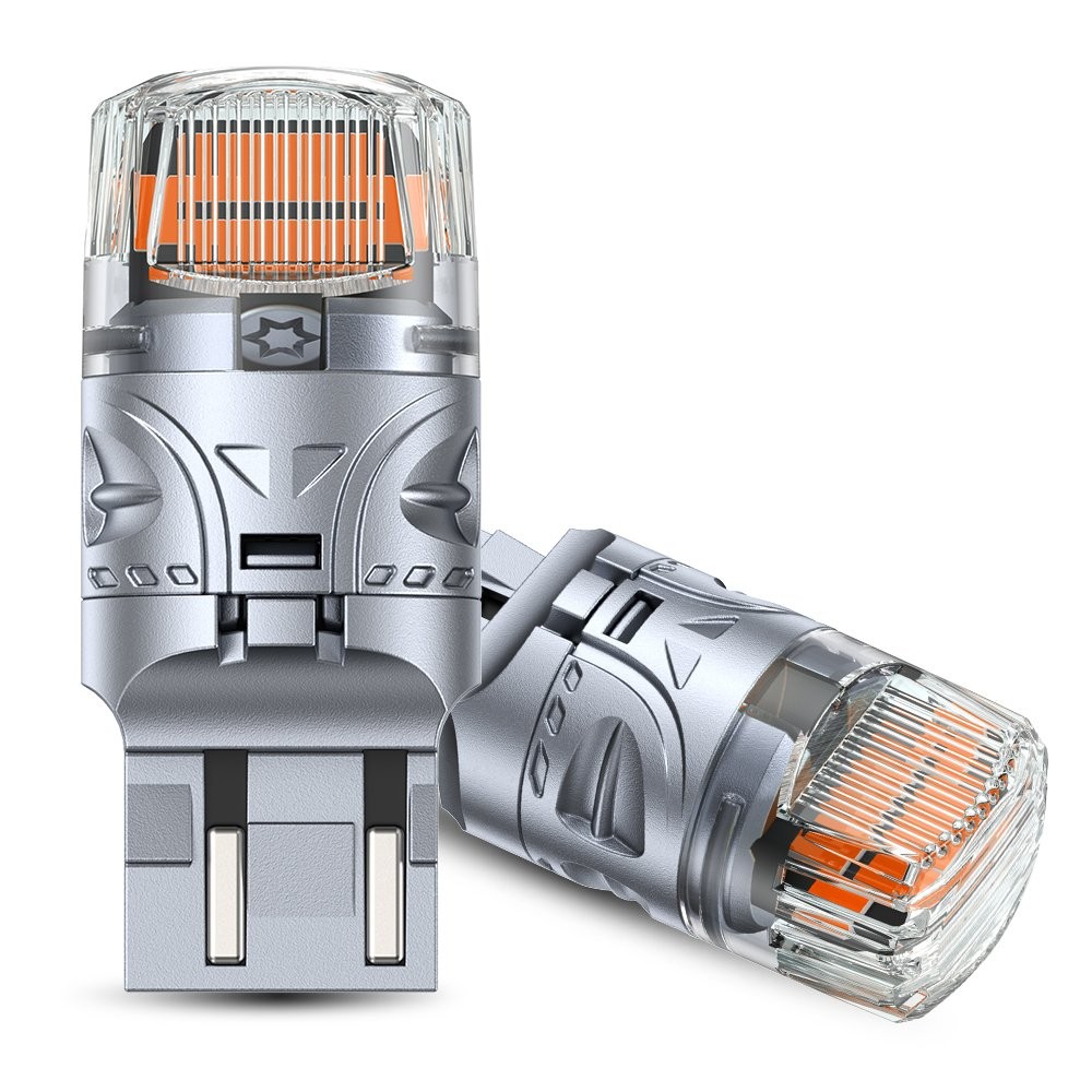 2PCS 7443 7441 7442 Amber Yellow LED Turn Tail Signal Light Bulb Silver Canbus