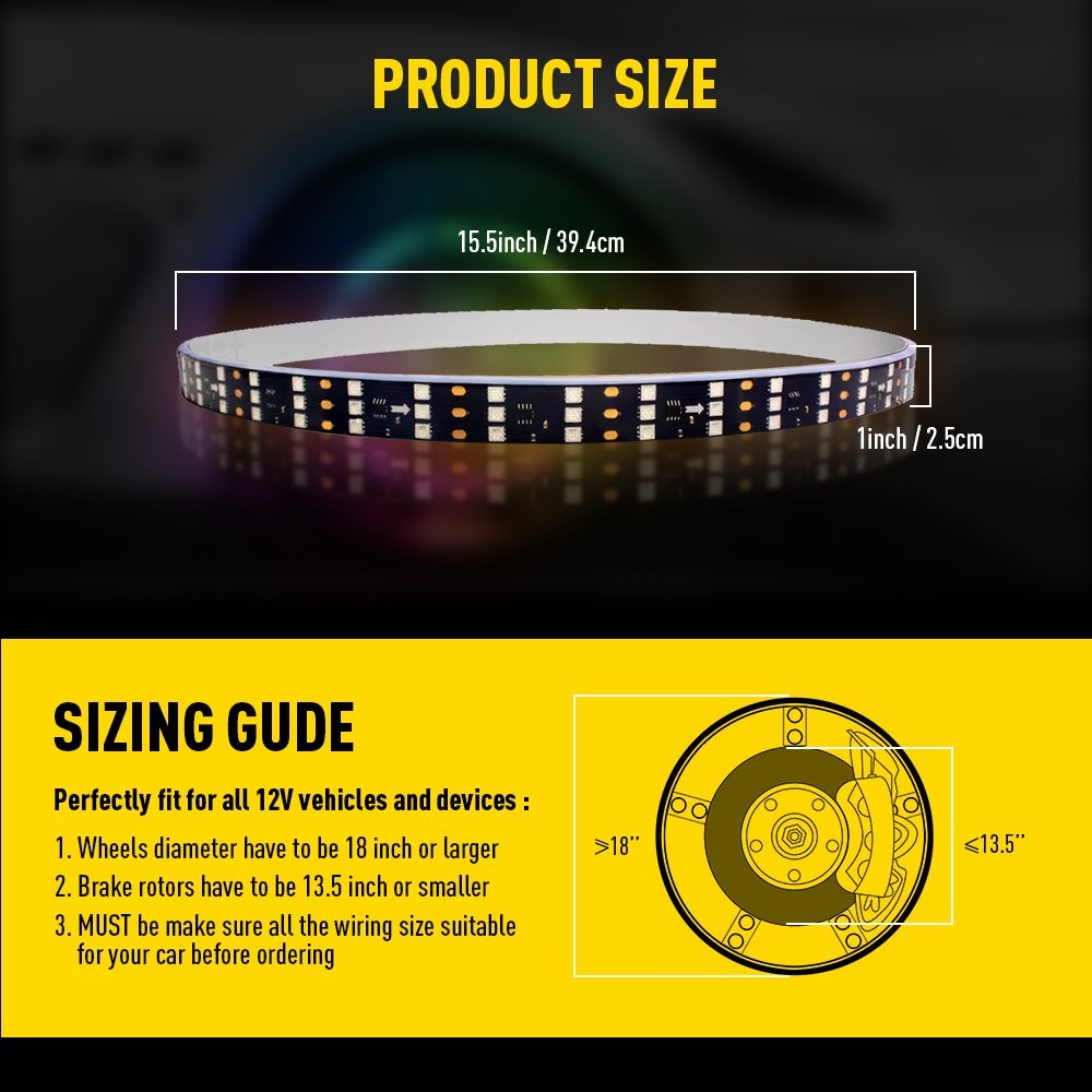 2set 3 Row 15.5 LED Wheel Ring Rim Lights Color RGB Turn Signal IP68 5050 remote
