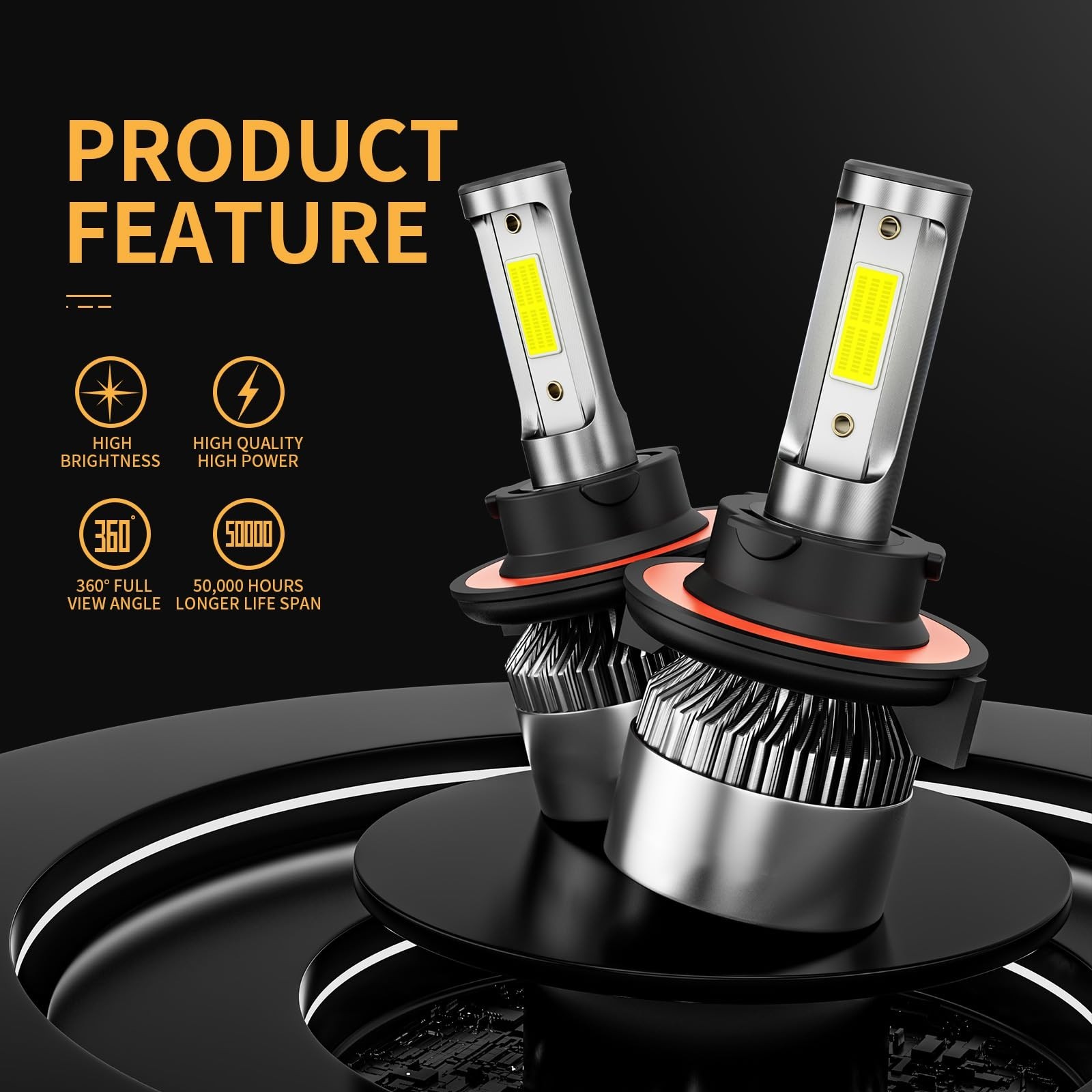 6500K Cool White Off-Road LED Bulbs, 60000LM, IP68 Waterproof, Pack of 2