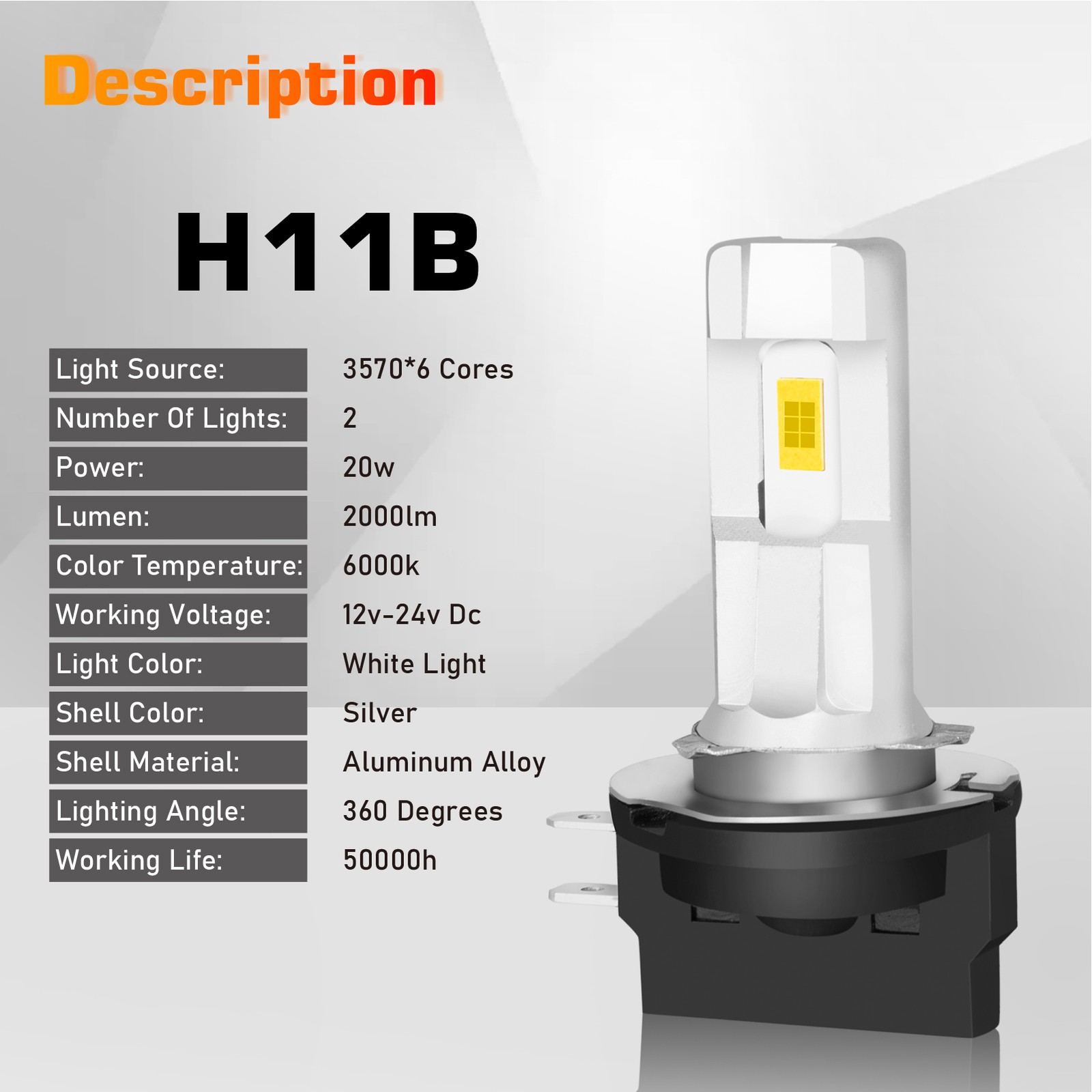4PCS H7 H11B LED Headlight High Low Beam White Bulbs 6000K
