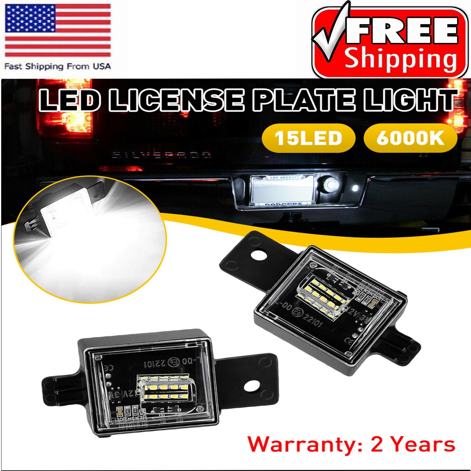 2x LED License Plate Light Lamp For Silverado Chevy For GMC For Sierra 1500 2500