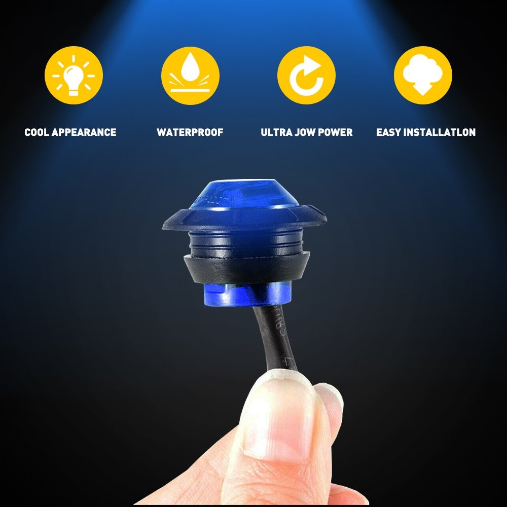 10 PCS LED Side Marker Clearance Lights Trailer Truck Blue 3/4″ Round Waterproof