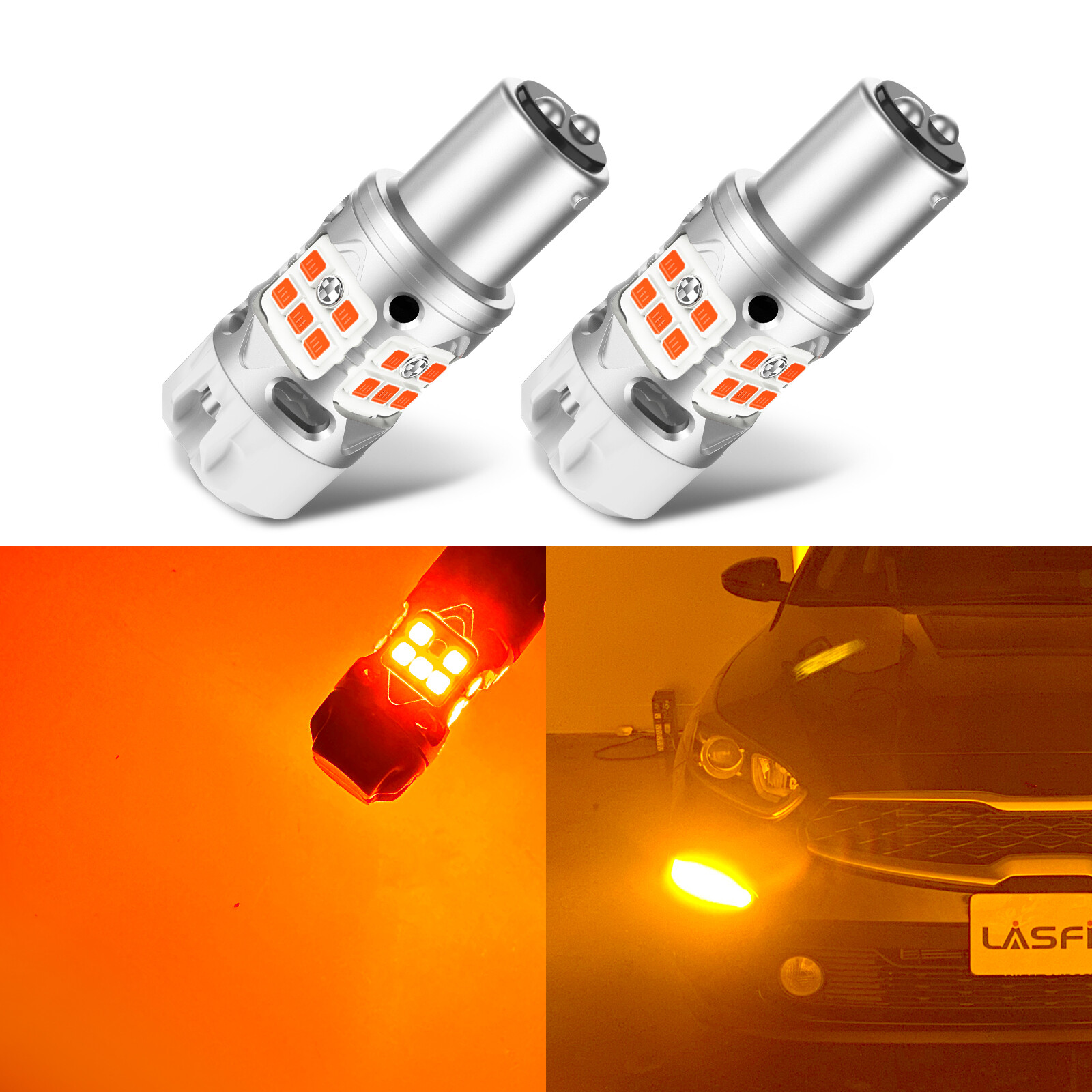 Lasfit 2357 1157 7528 LED Rear Turn Signal Light Bulb 3000K Amber Bright Canbus