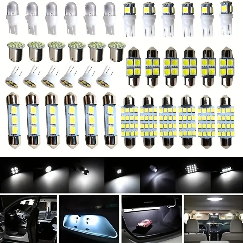 42PCS Car Interior Combo LED Map Dome Door Trunk License Plate Light Bulbs White