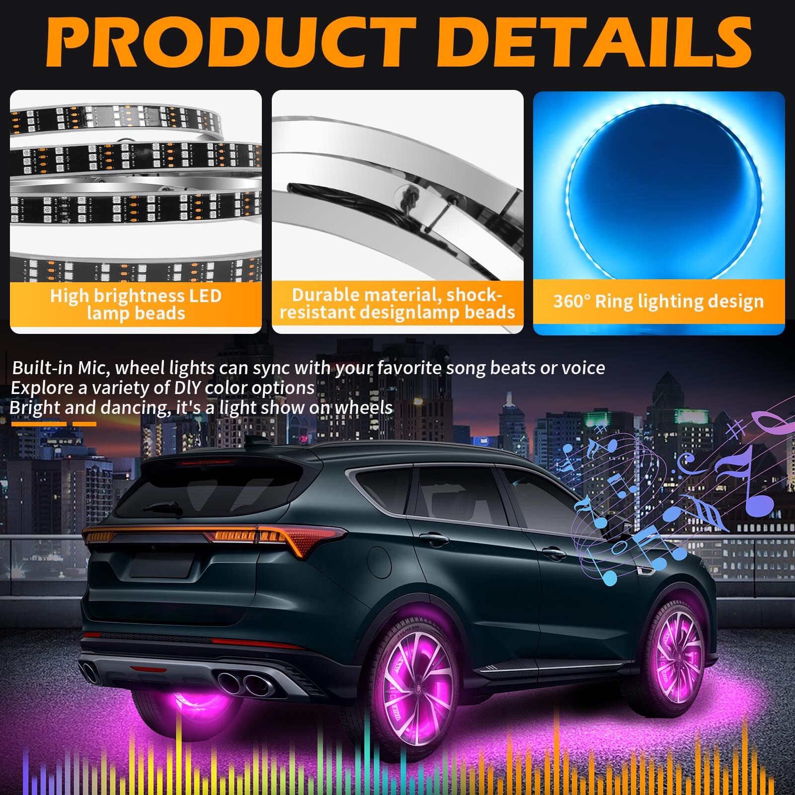 15.5″ RGB LED Wheel Ring Light Rim Lights w/ Turn Signal Brake For Honda Civic