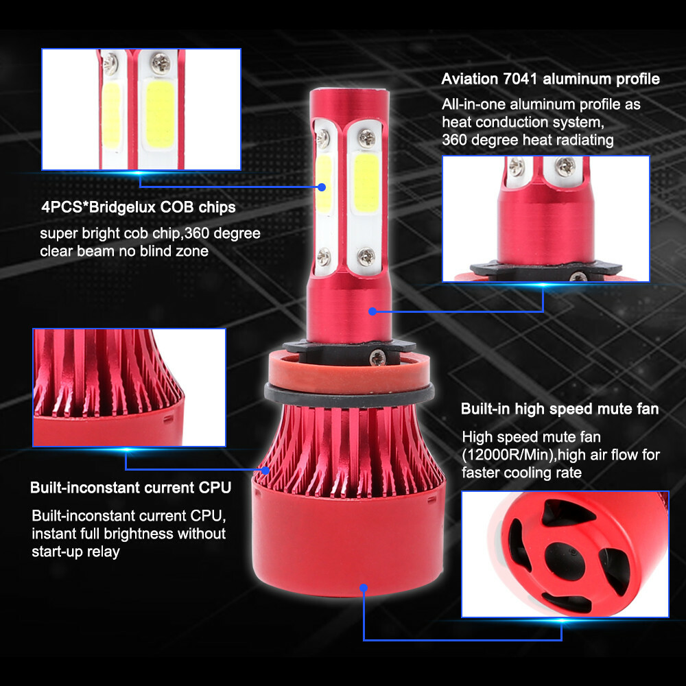 4-Side H11 H9 LED Headlight Super Bright Bulbs Kit 330000LM HIGH/LOW Beam 6000K