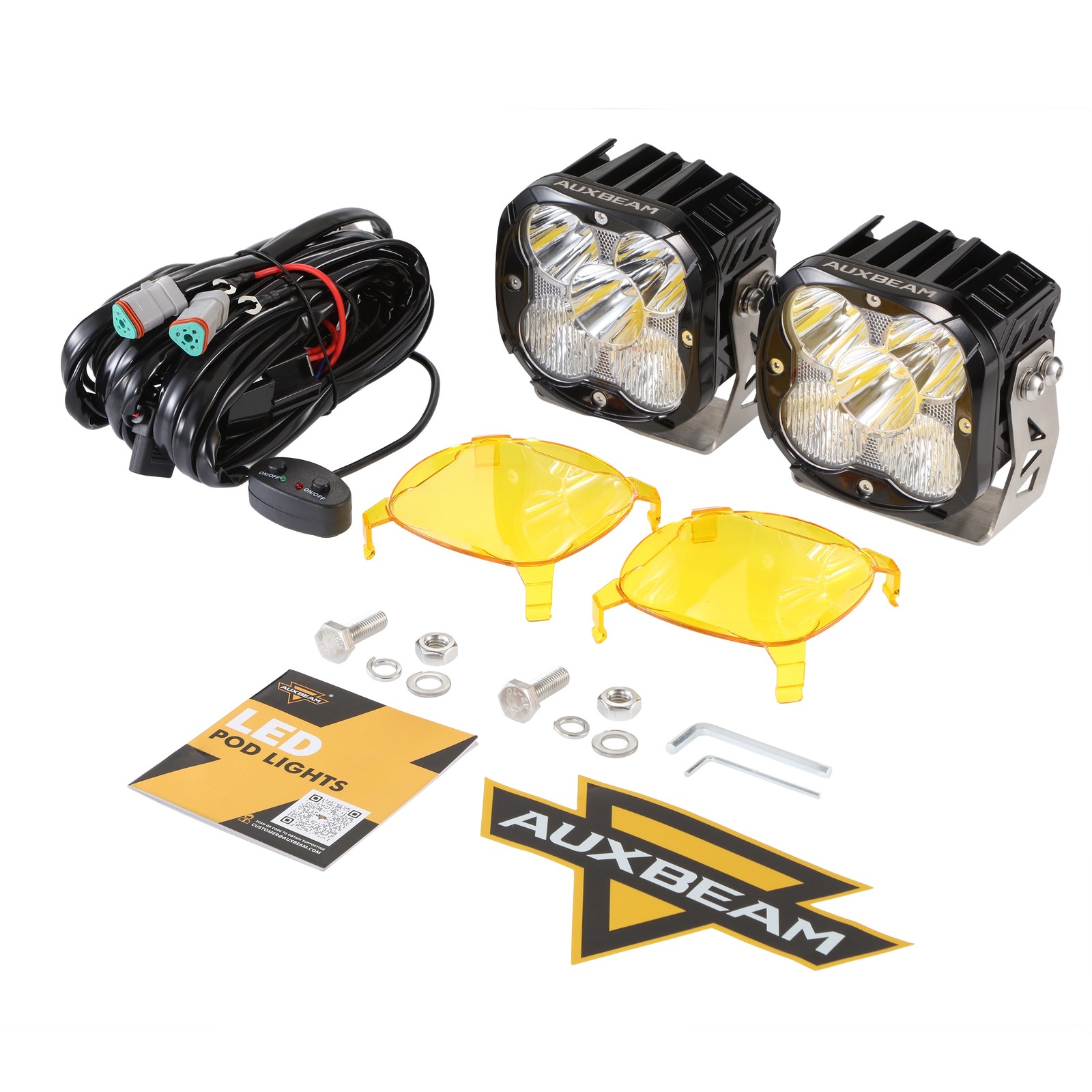 2x AUXBEAM 4.5″ 128W LED Pods Lights Hyper Combo Beam White/Amber & Amber Cover