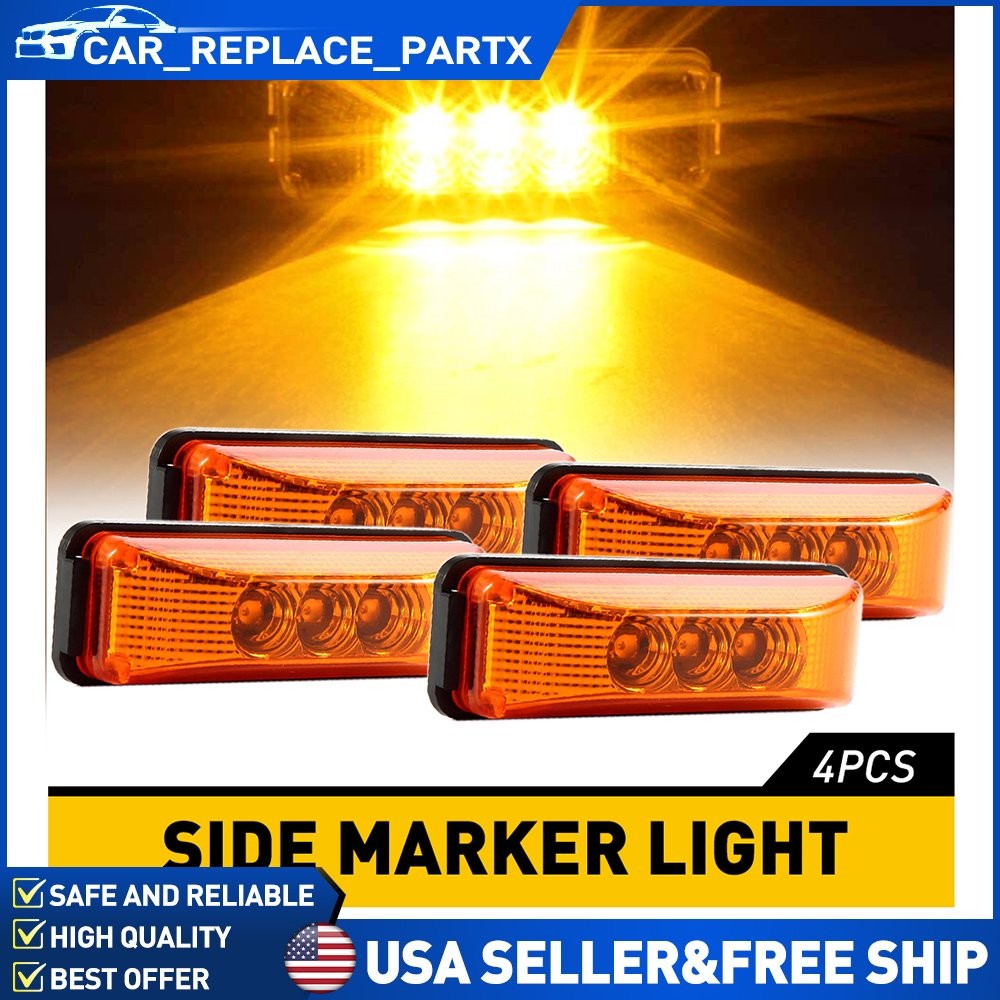 4PC Amber 3LED Side Marker Lights RV Truck Trailer Clearance Light Waterproof US