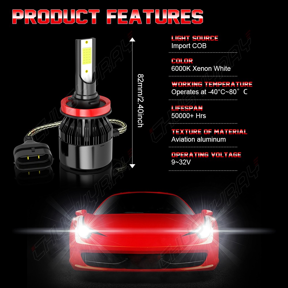 4*H11 LED Headlight Bulbs 72000LM For Chevy Silverado 2500 HD 2022-2026