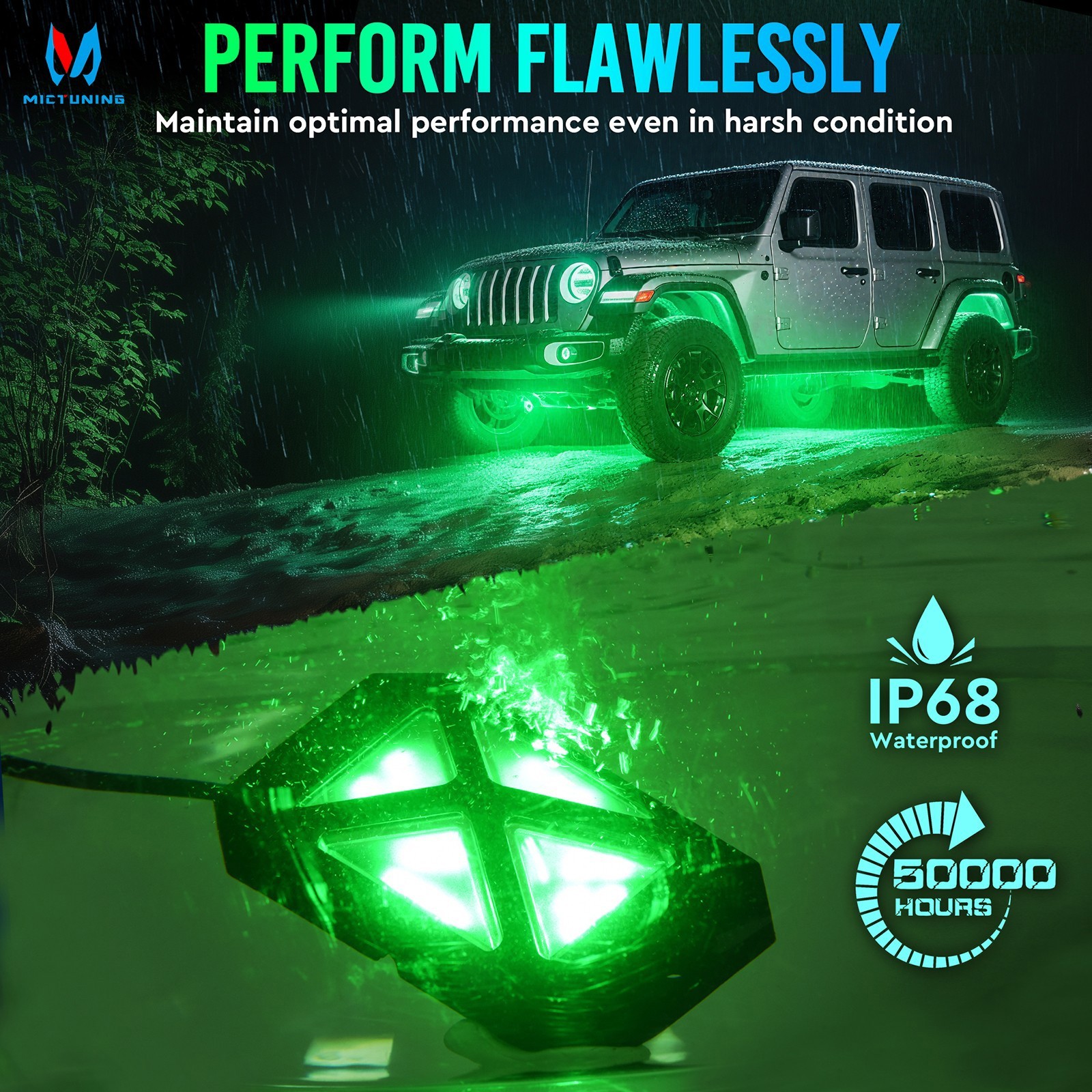 MICTUNING 16 Pods RGBW LED Rock Lights APP Control 4-Side LED Underglow Neon Kit