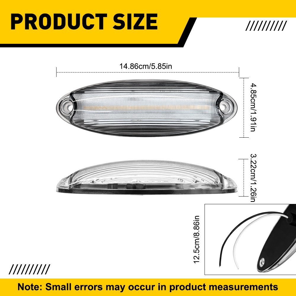 For Freightliner Cascadia All Years Clear Amber LED Raised Roof Marker Lamps 5Pc