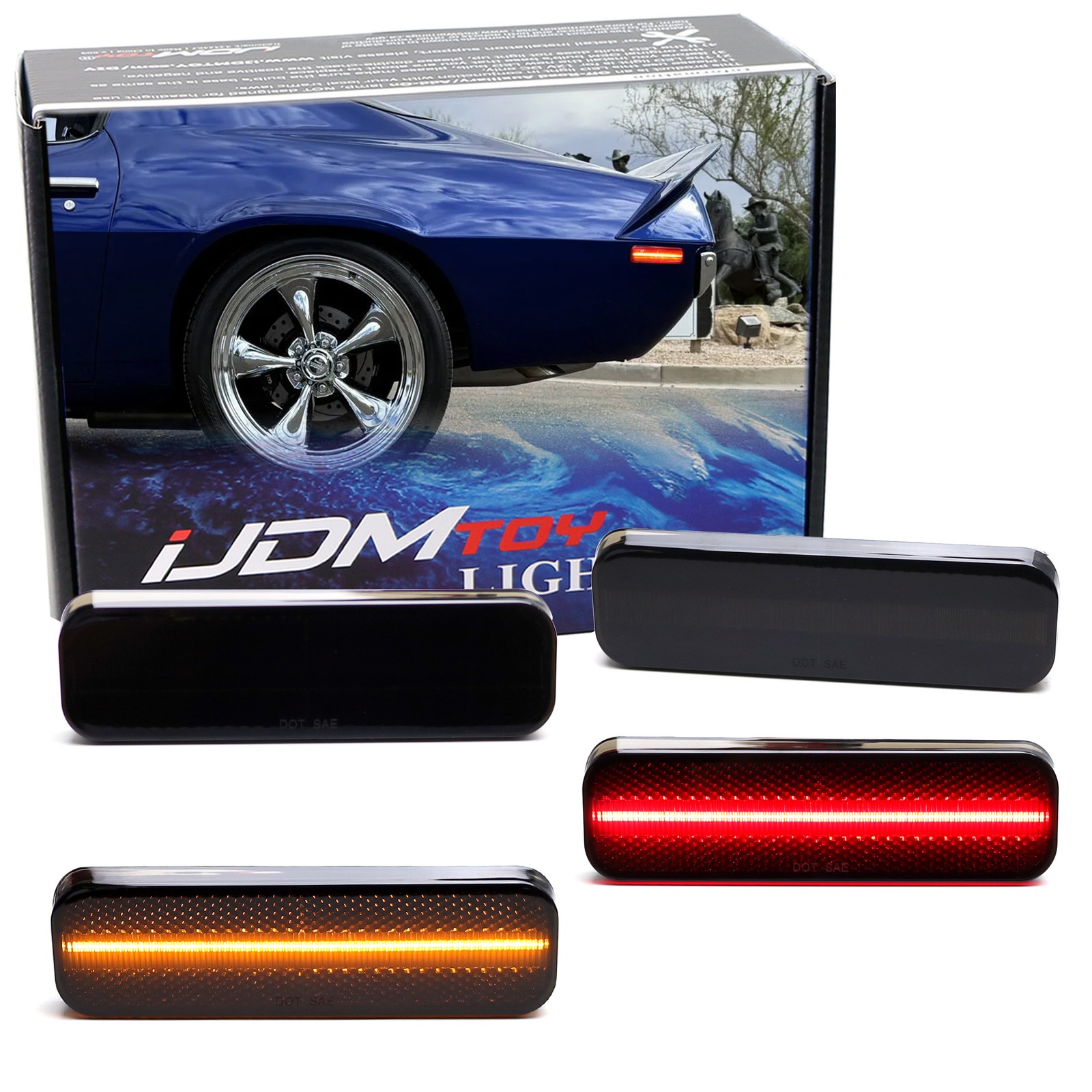 Smoke Lens Amber/Red Full LED Front & Rear Side Markers For Chevy 1970-77 Camaro