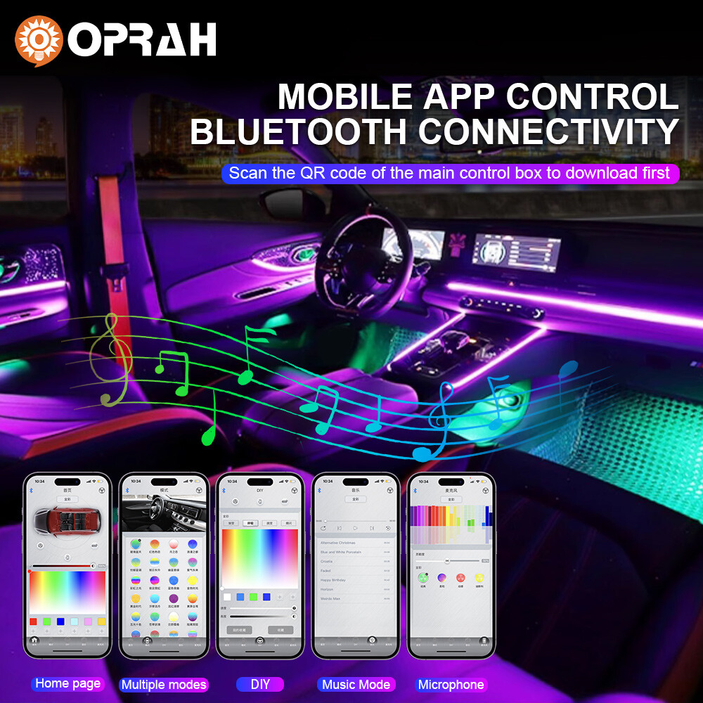 LED Car Interior Strip Light Atmosphere APP-Control Ambient Light 1~22 Kit US